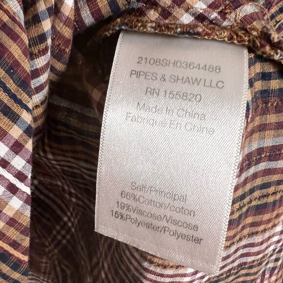 Veronica Beard Isabel Brown Plaid Puff Long Sleeve Mock Neck Top Size 2 - Picture 12 of 15